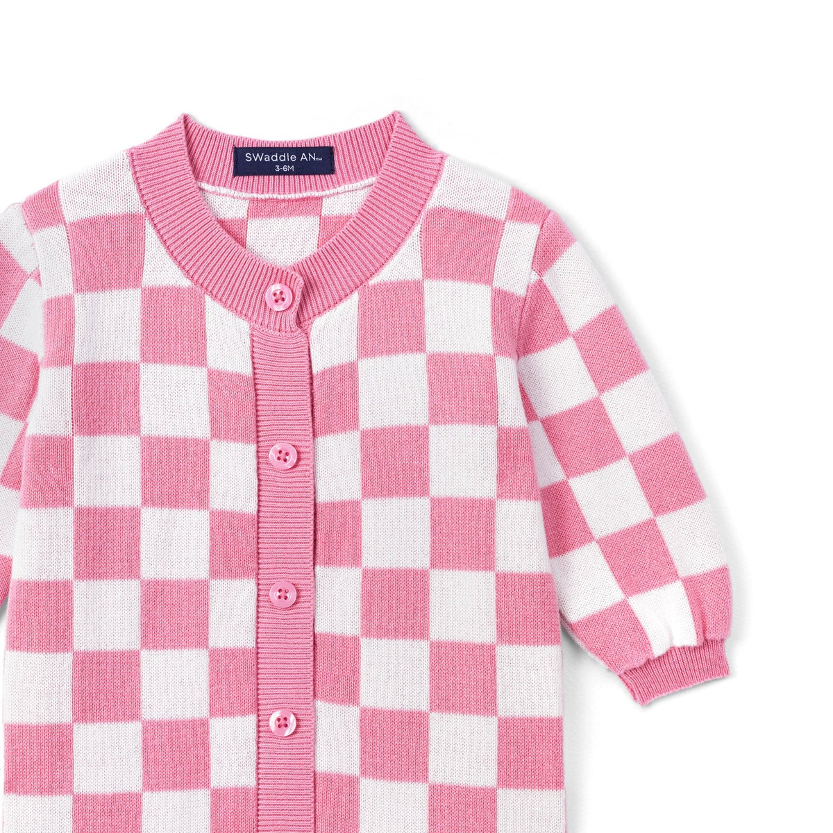 Pink Checker Baby Knit Button Romper